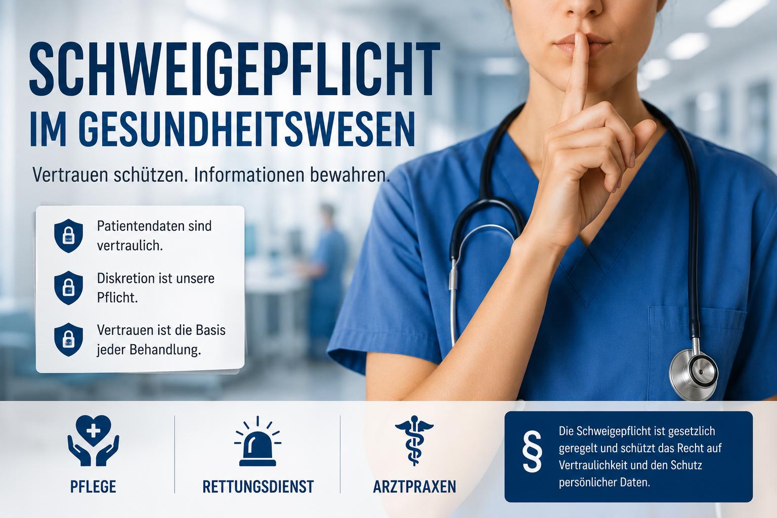 Die Schweigepflicht im Gesundheitswesen – was Beschäftigte in Pflege, Rettungsdienst und Arztpraxen wissen müssen