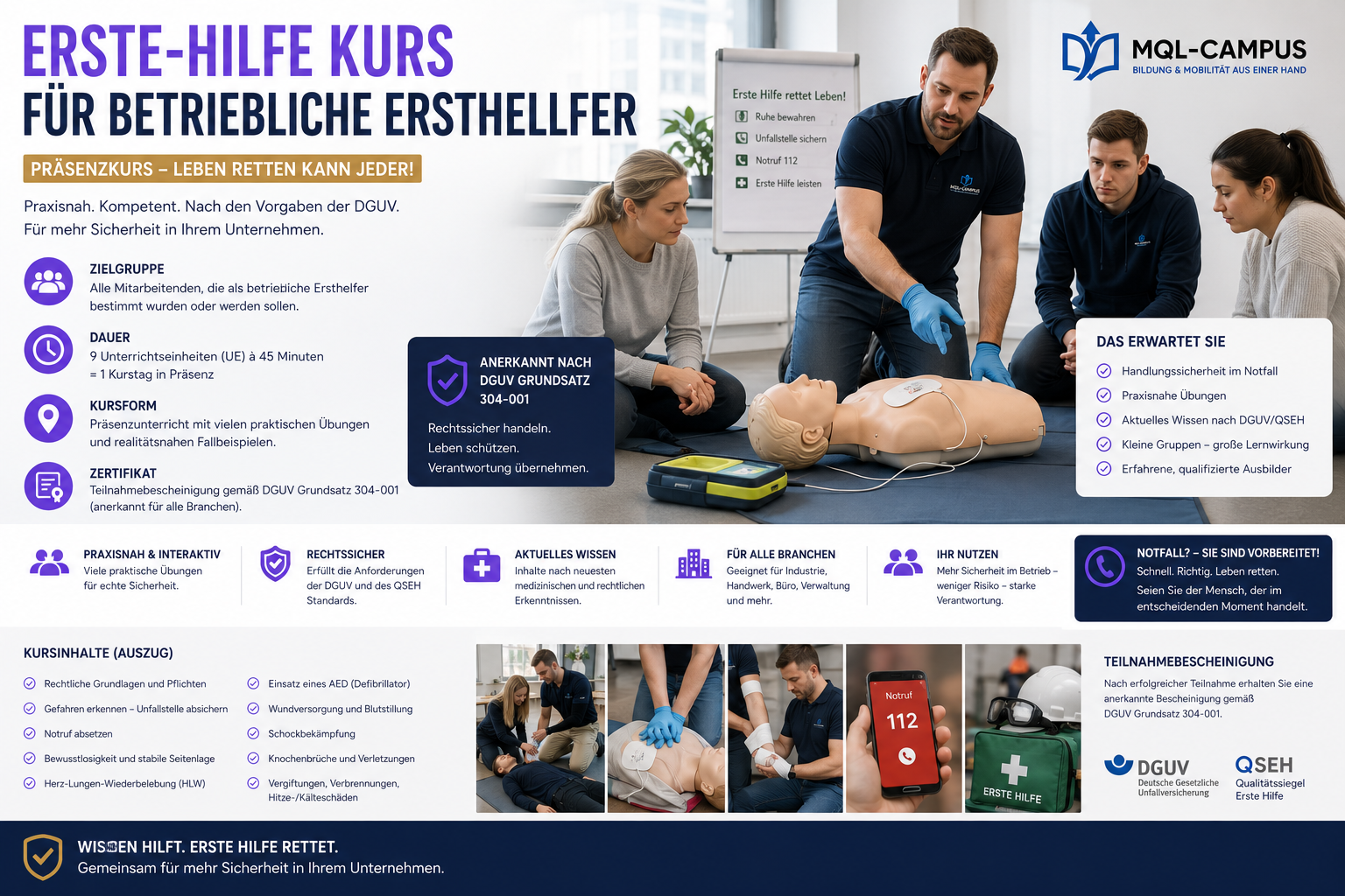 Erste-Hilfe Aus-/Fortbildung für betriebliche Ersthelfer und Führerscheinanwärter